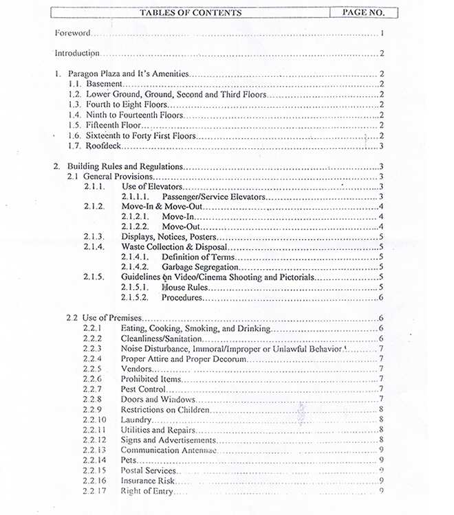 House Rules Regulations For Residentials Paragon Plaza Condominium 